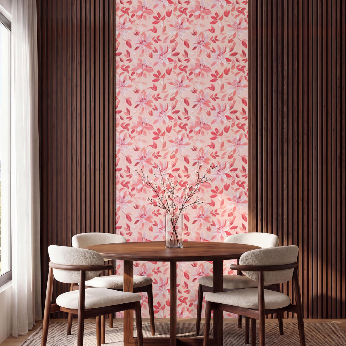 TAPETE - Botanisch - Blumen - Rot - 100x240 cm - Koralle, Papier (100/240cm) - OnlyWow