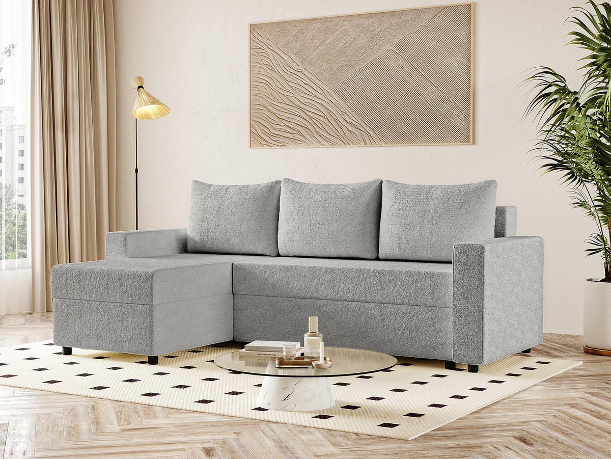 ECKSOFA Goka Lux L mit Schlaffunktion und 2 Bettkästen, Grau - Grau, Textil (230/146cm) - Fedve