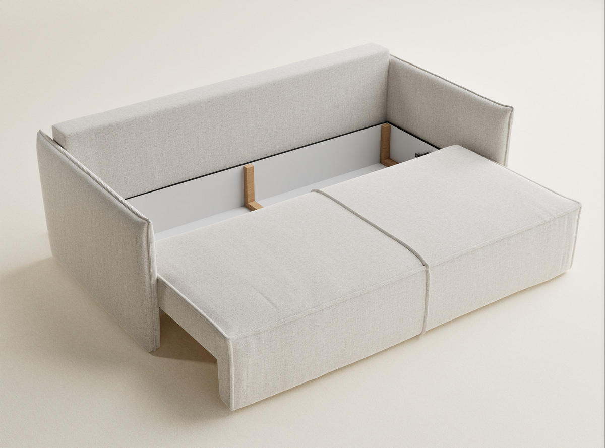 SOFA MIT SCHLAFFUNKTION Obra Hellbeige Webstoff - Creme/Schwarz, Holz/Holzwerkstoff (220/70/107cm) - Maison de Reve