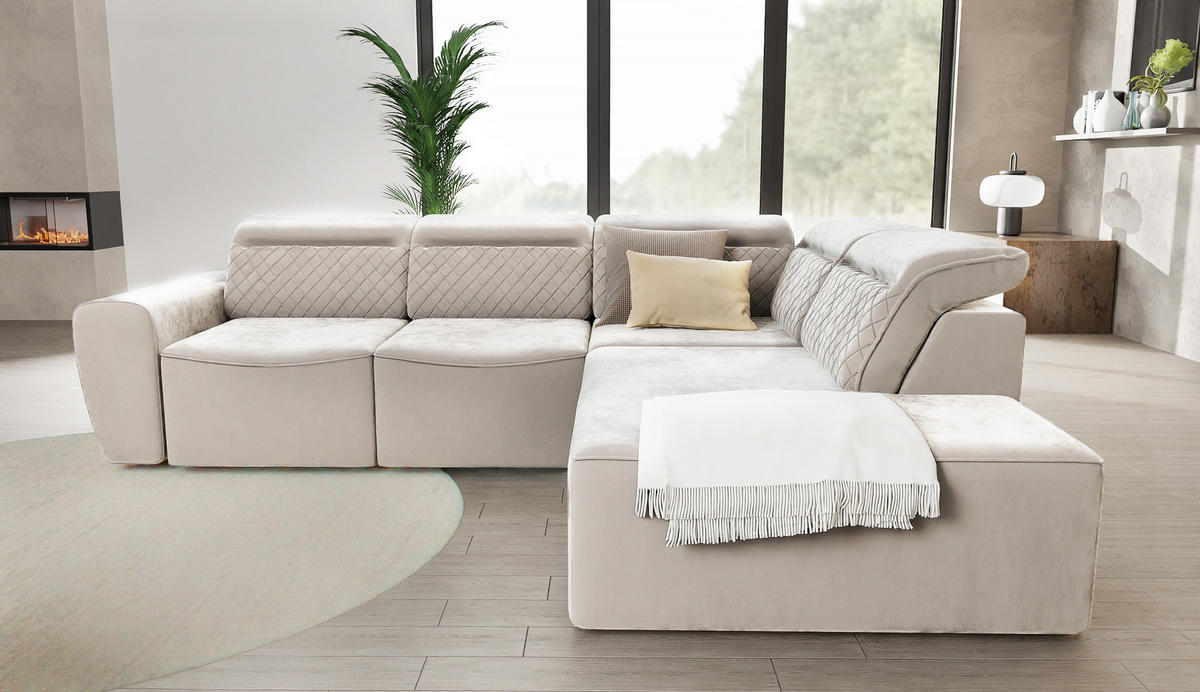 ECKSOFA Reid Beige Samt - Beige/Schwarz, Holz/Kunststoff (273/224cm) - S-Style Möbel