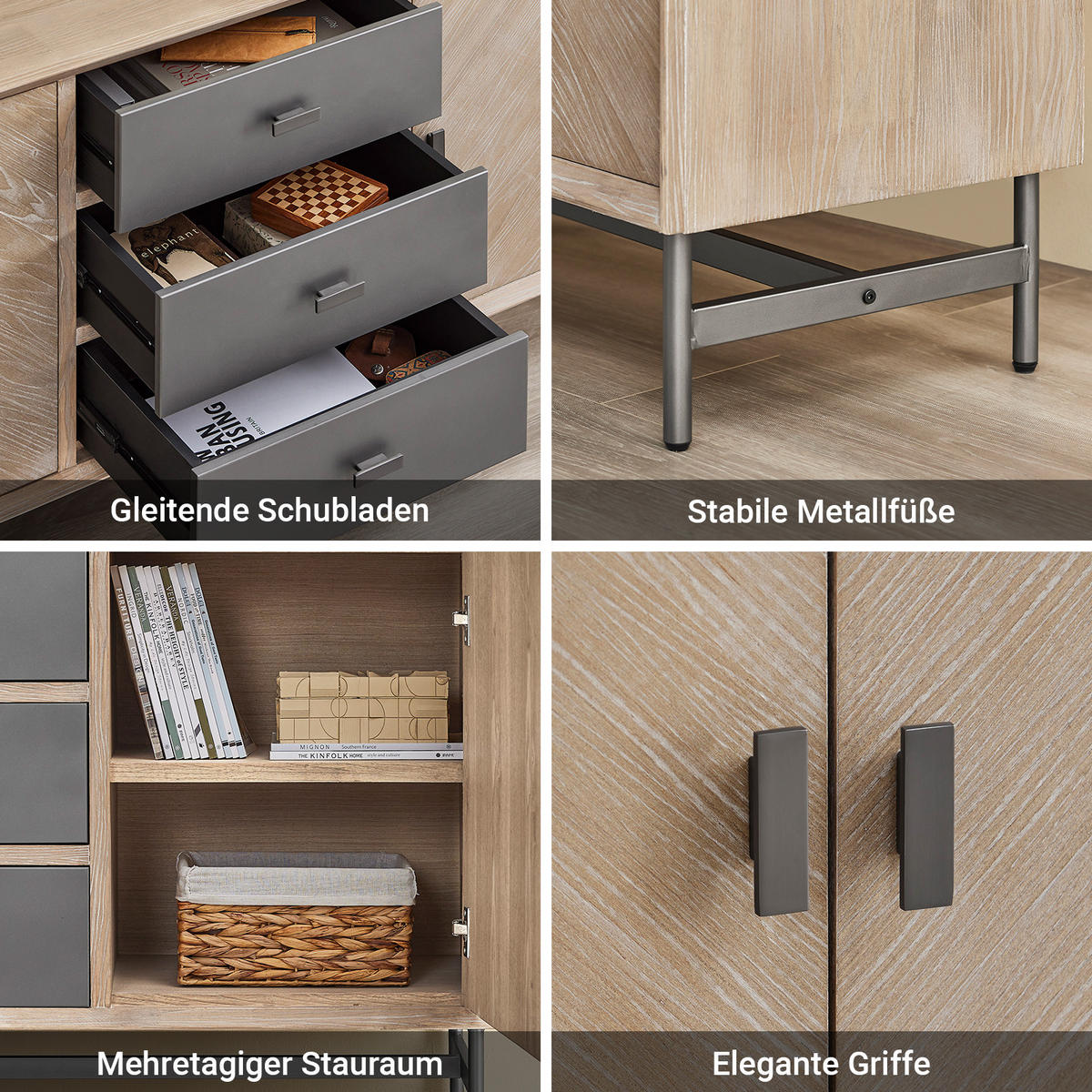 SIDEBOARD Natur - Naturfarben, Holzwerkstoff (200/81.5/40.6cm) - SoBuy