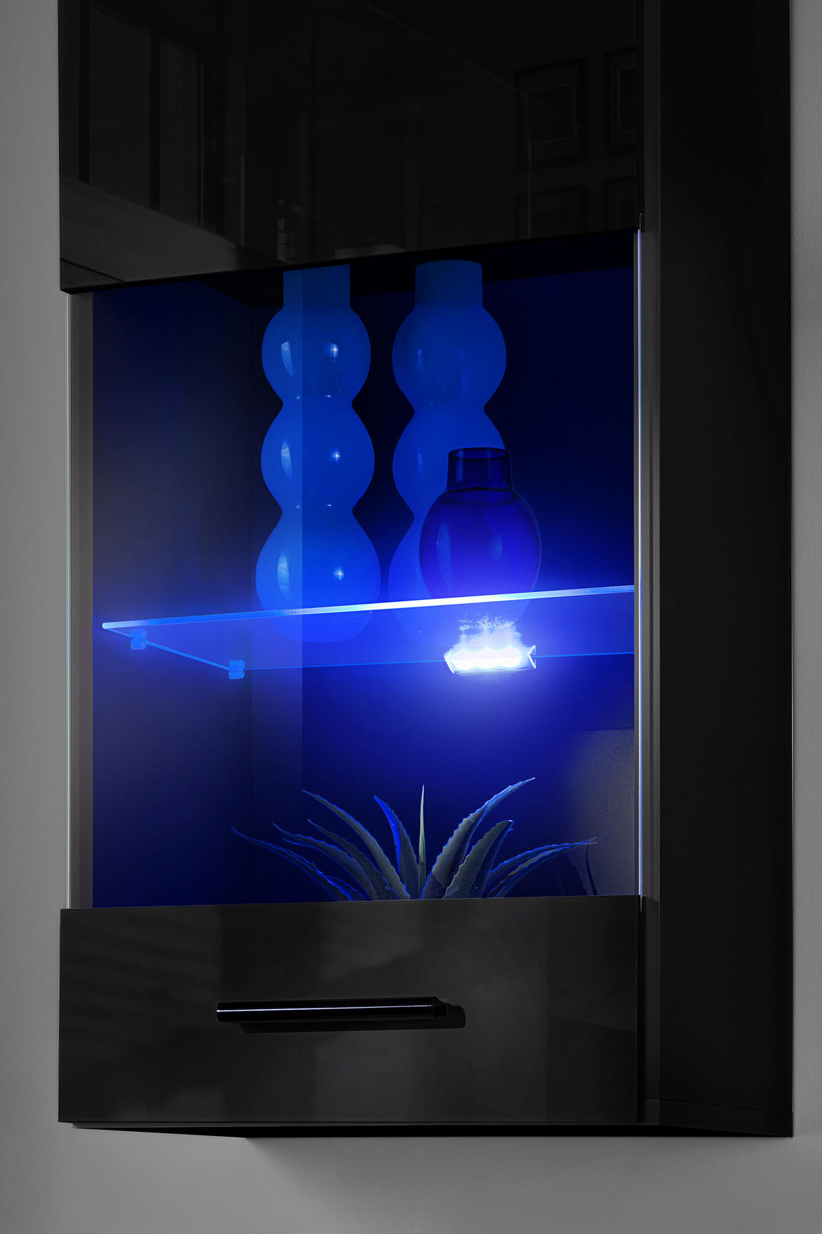 WOHNZIMMERSET VARALLO, 6er-Set, Schwarz, Front Hochglanz Schwarz , LED Mehrfarbige - Schwarz, Glas/Holzwerkstoff (200/190/45cm) - Komodee