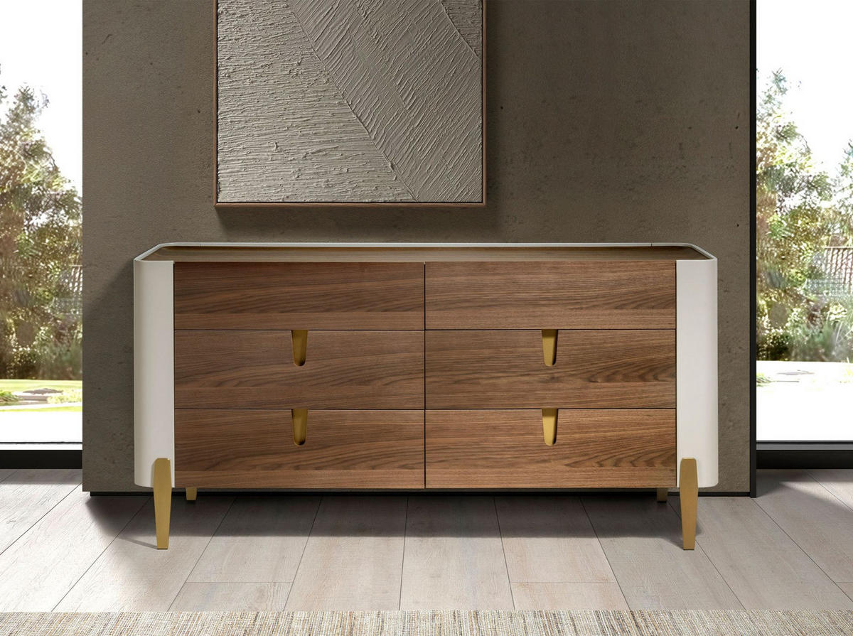 KOMMODE Rechteckig Beige Gold Walnuss 160/47/76 cm - Beige, Holzwerkstoff/Metall (160/76/47cm) - ANGEL CERDA