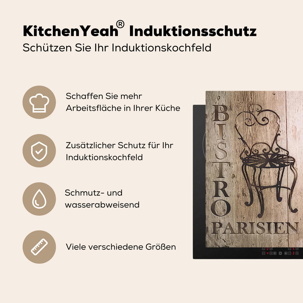 HERDABDECKPLATTE Bistro Parisien - Café - Kaffee - Jahrgang 75x52 cm - Cappuccino, Kunststoff (75/52/0.2cm) - MuchoWow