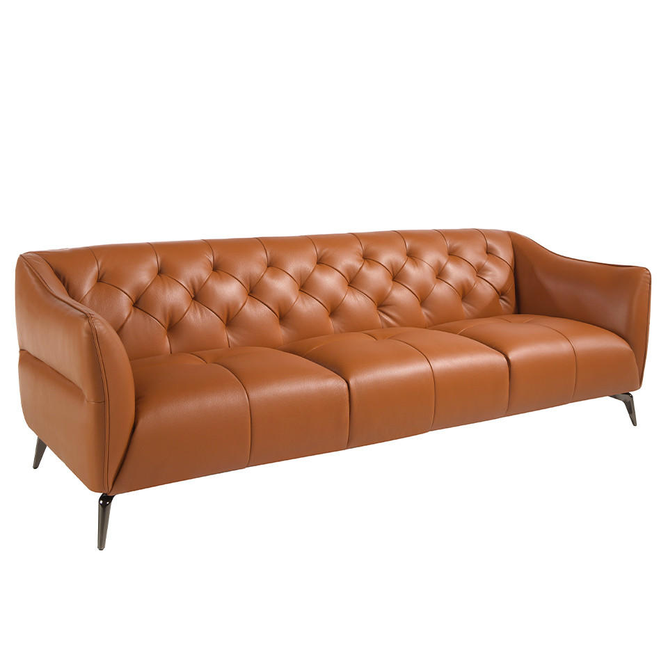 CHESTERFIELD-SOFA Braun Earth Clay | Stahl abgedunkelt 240/95/77 cm - Dunkelgrau/Braun, Leder (240/77/95cm) - ANGEL CERDA