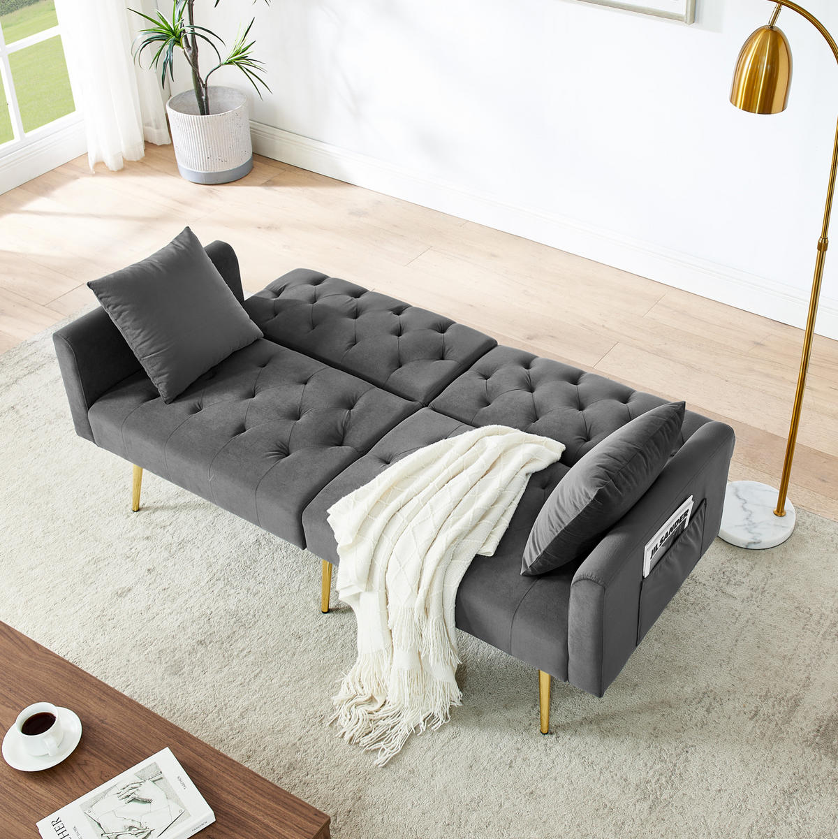 SOFA 2-Sitzer mit verstellbarer Rückenlehne Grau Samt - Grau, Holzwerkstoff (177/74/80cm) - Meubliv