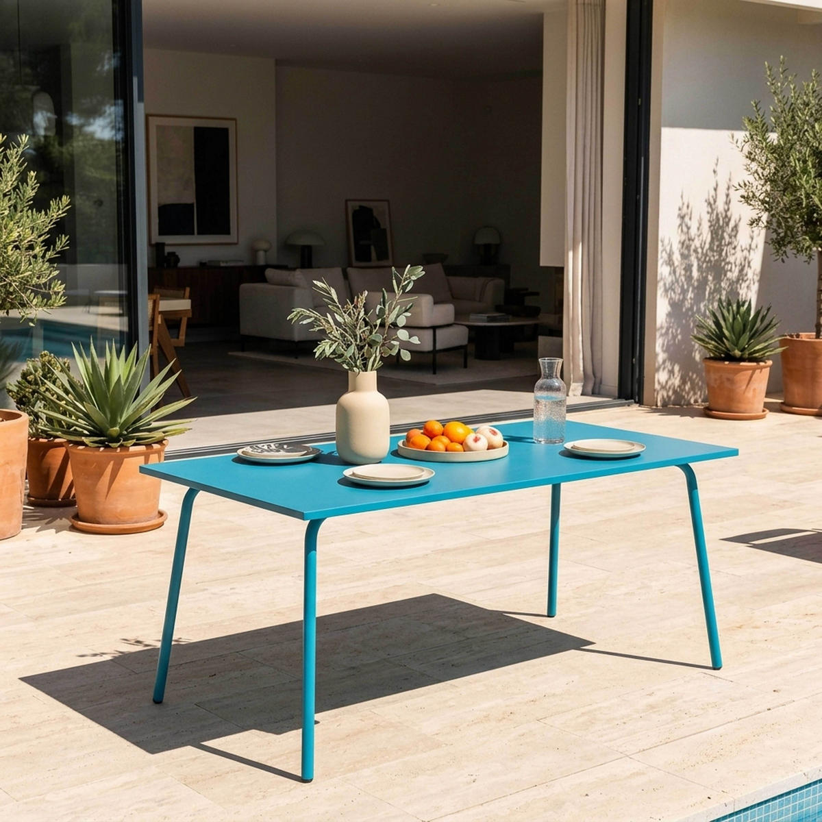 GARTENTISCH , Blau - Blau, Metall (180/90/72cm) - Oviala