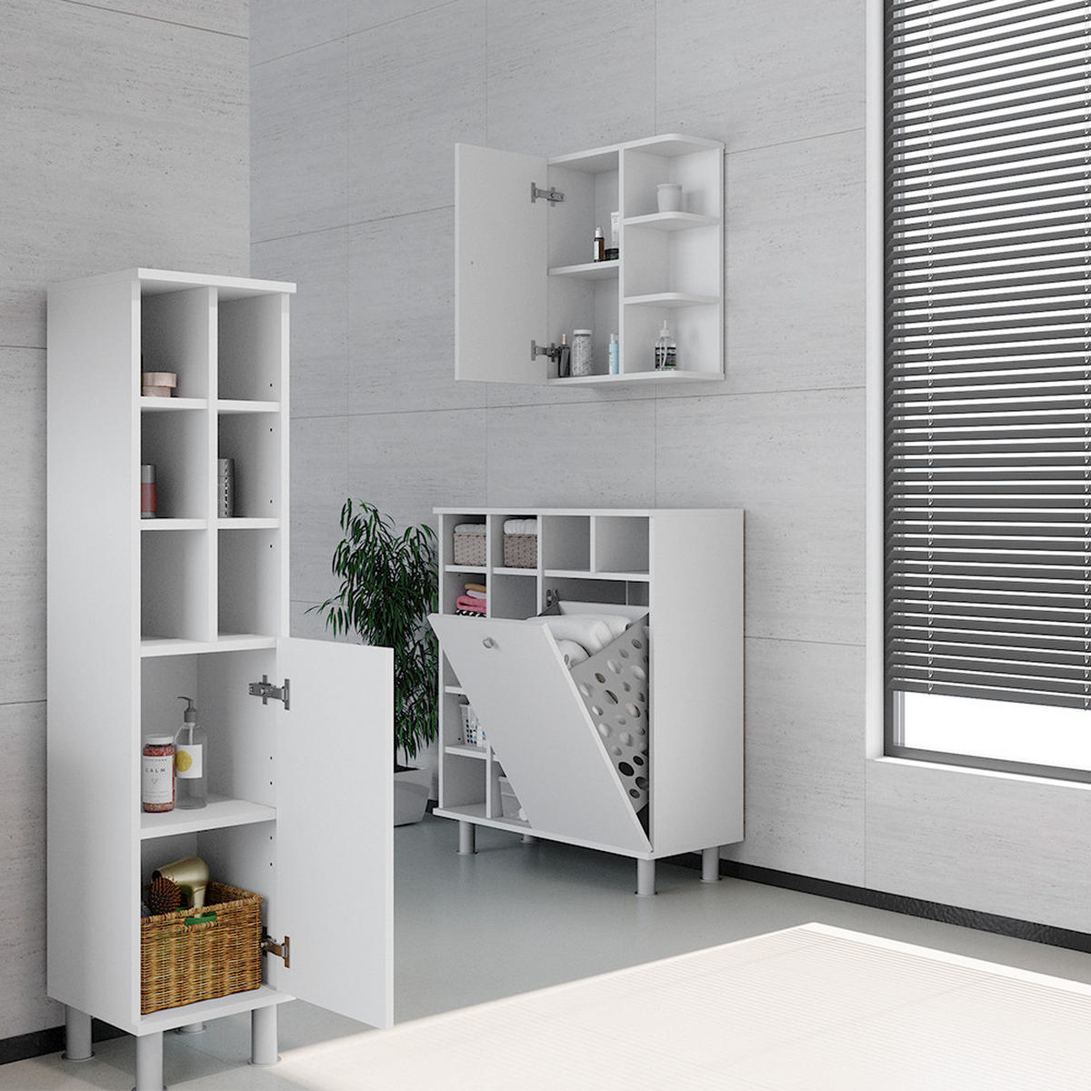 BADSCHRANK Fynn Weiß 47.2 x 59.2 cm - Weiß, Holzwerkstoff (47.2/59.2/21cm) - Vicco