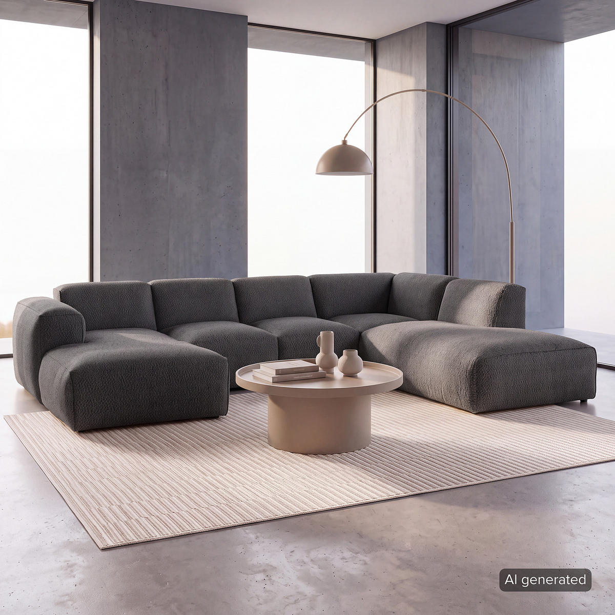 WOHNLANDSCHAFT mit Longchair - Anthrazit/Schwarz, Kunststoff/Textil (325/71/235cm) - home24