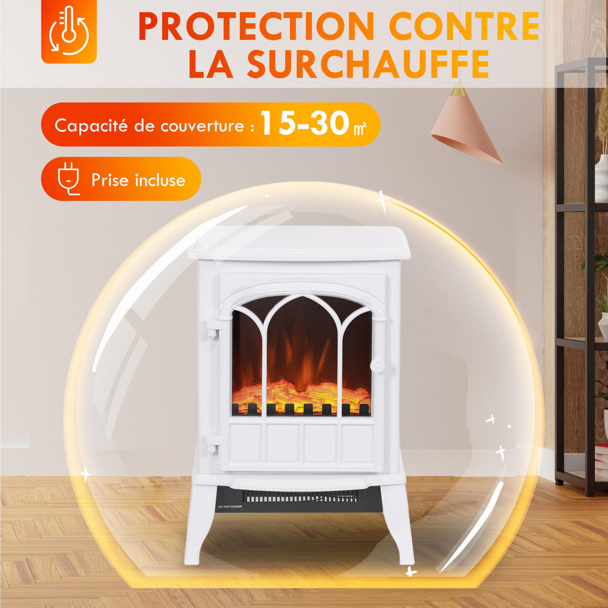 ELEKTROKAMIN DE-17054 1000/2000 W LED-Flamme Weiß - Weiß, Metall (39/56.5/23cm) - ComfortXL