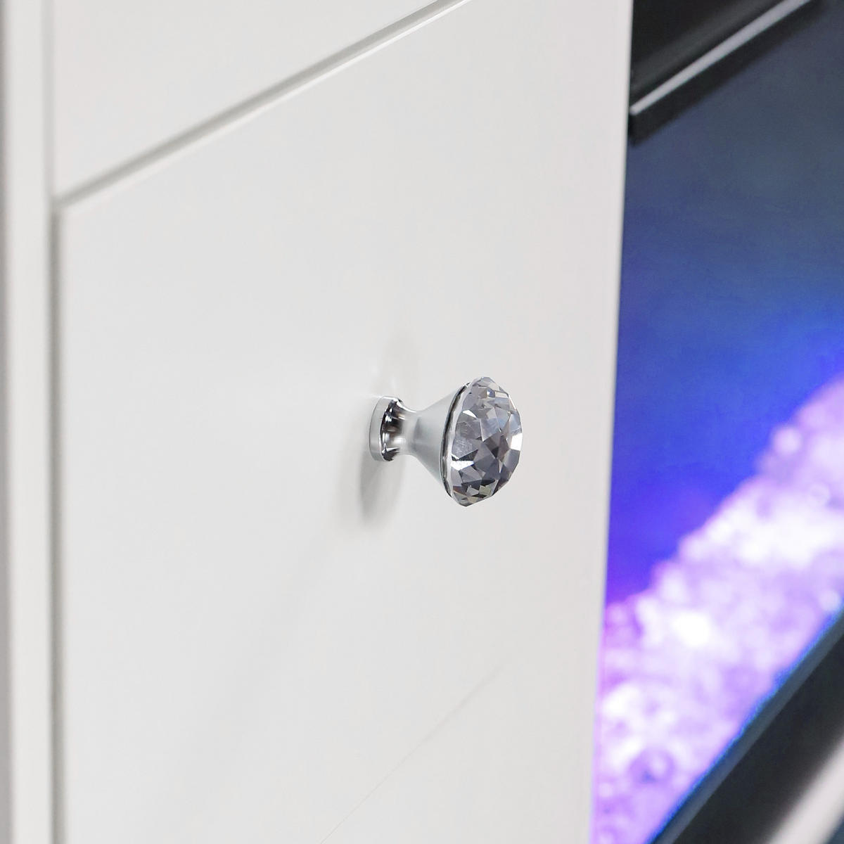 TV-SCHRANK mit Elektrokamin Beleuchtung RGB Lowboard 6 Schubladen 180/40/65CM - Weiß/Grau, Glas/Metall (180/65/40cm) - VANITII
