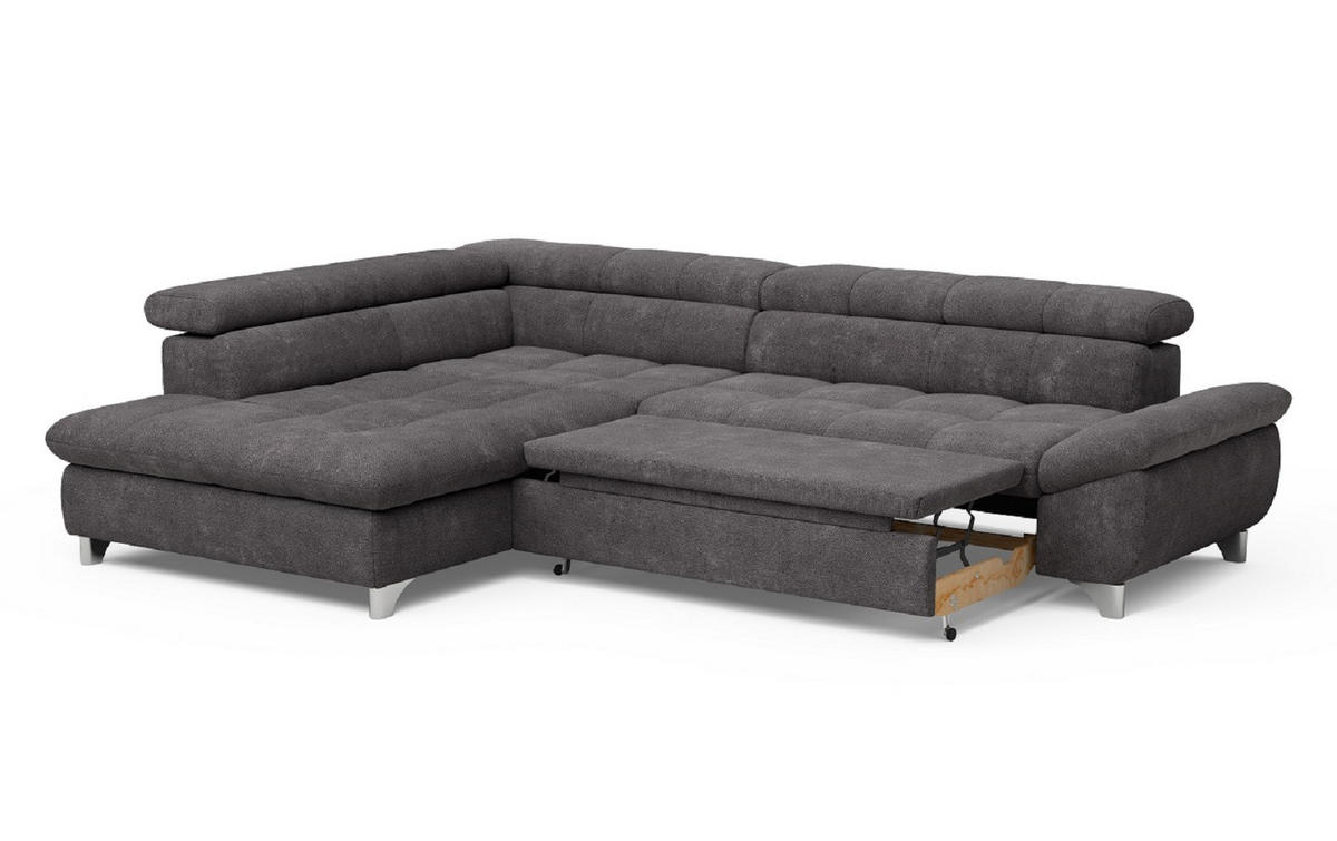 ECKSOFA mit Schlaffunktion und verstellbare Kopflehnen - Silberfarben/Graphitfarben, Textil/Metall (312/234cm) - Cotta