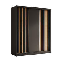 KLEIDERSCHRANK mit furnierten Schiebetüren und Aluminium-Leisten, LED-Beleuchtung - LABELO - 180 cm Schwarz+Schwarz+Artisan - Schwarz/Eiche Artisan, Holzwerkstoff (180/216/61cm) - ALTDECOR