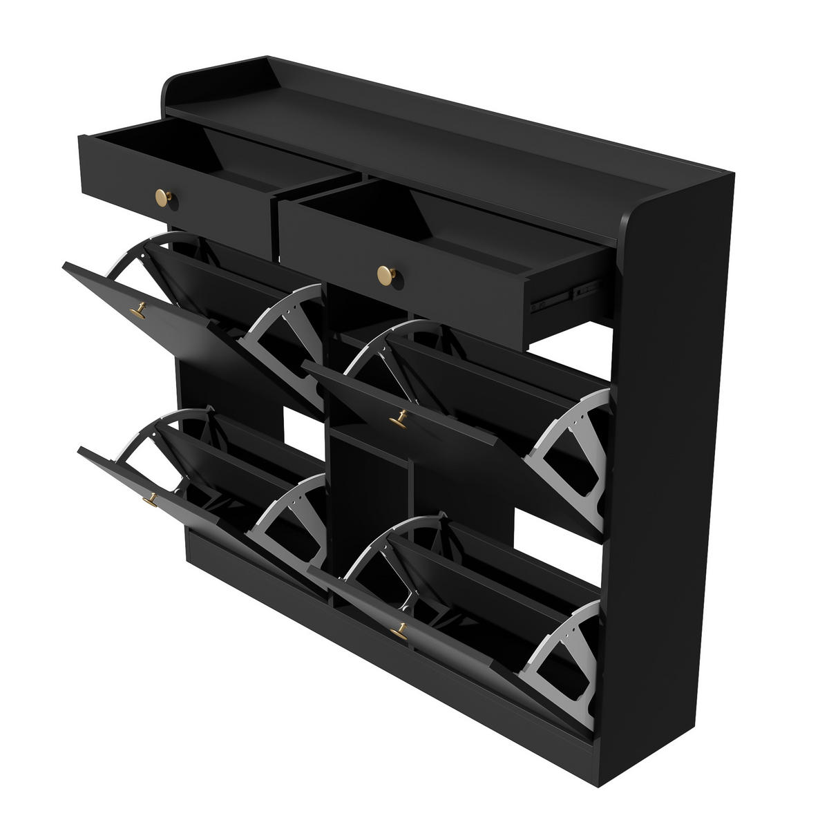 SCHUHSCHRANK aus Spanplatte 110x26x100cm in Schwarz mit Klappentüren - Schwarz, Holzwerkstoff (110/100/26cm) - Modfu