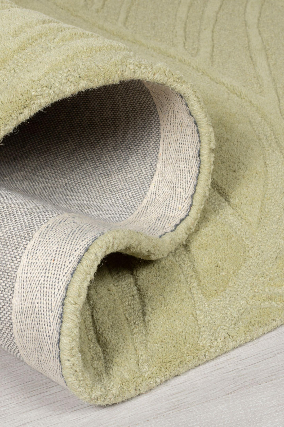 WOLLTEPPICH Blatt-Design, handgetuftet LEVEN LEE, Grün-Beige 160x230 cm - Grün, Textil (160/230cm) - KADIMA DESIGN