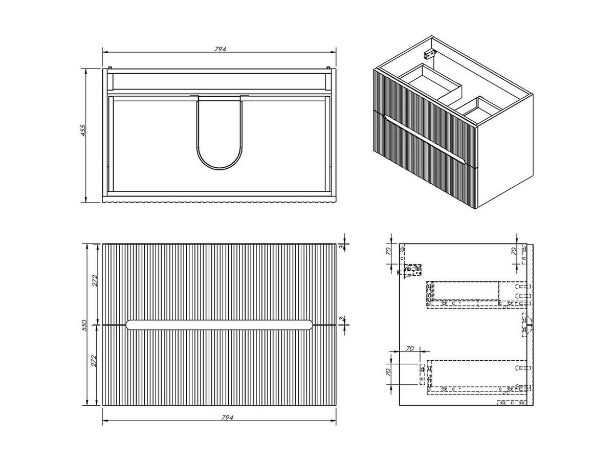 WASCHBECKENUNTERSCHRANK hängend - 80 cm - Schwarz gerippt - PAVANI - Schwarz, Holz (80/55/45.5cm) - Vente-Unique