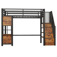 HOCHBETT 90/200 cm Schwarz mit Stauraumtreppe und offener Stauraum - Schwarz, Metall (90/200cm) - Oxeza