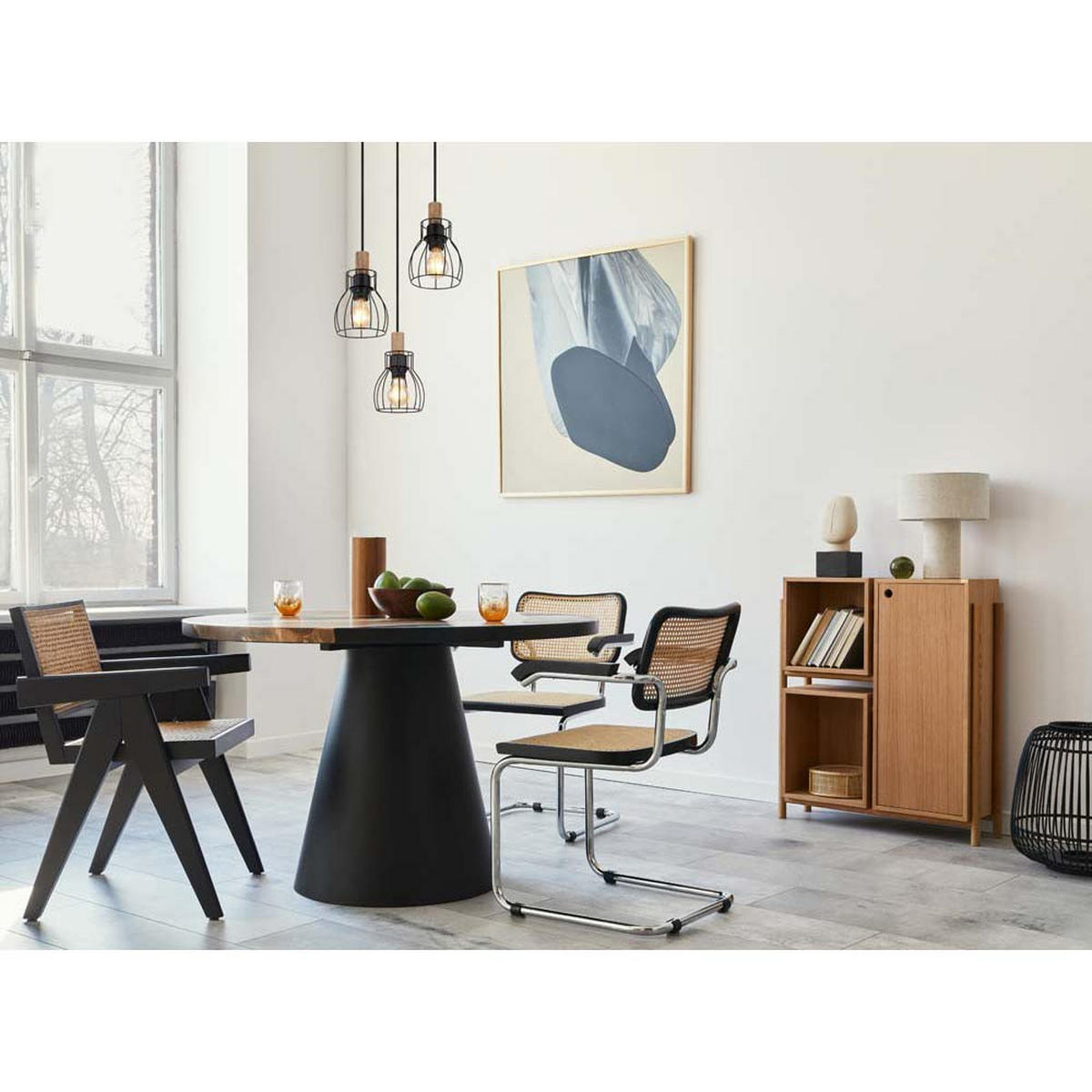 LED HÄNGELEUCHTE Metall Schwarz Holz - Schwarz, Holz (35.5/35.5/120cm) - Globo Lighting