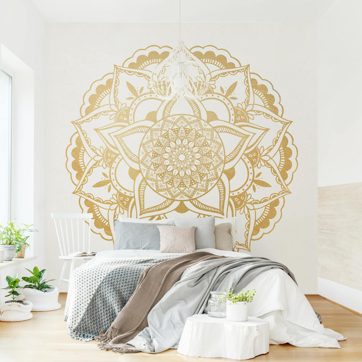 FOTOTAPETE Mandala Blume gold weiß 240/240 cm - Goldfarben, Papier (240/240cm) - Bilderwelten