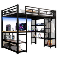 HOCHBETT 140/200 cm in Schwarz mit Schreibtisch, Regal und LED - Schwarz, Holzwerkstoff/Metall (140/200cm) - WISHDOR