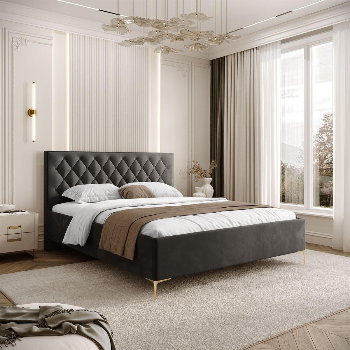 POLSTERBETT INEZ mit Bettkasten 160x200 cm Royal Velvet 185 - Graphitfarben, Textil (160/200cm) - Lookway