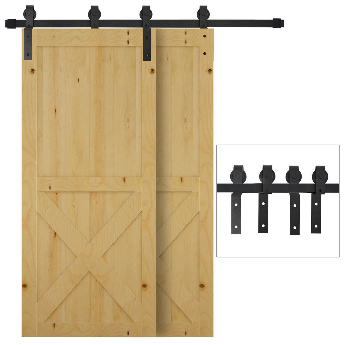 SCHIEBETÜRSYSTEM Laufschiene Schiebetürbeschlag Holzschiebetür 9 Zubehör Schwarz - Schwarz, Metall (0.6/4/200cm) - HOMCOM