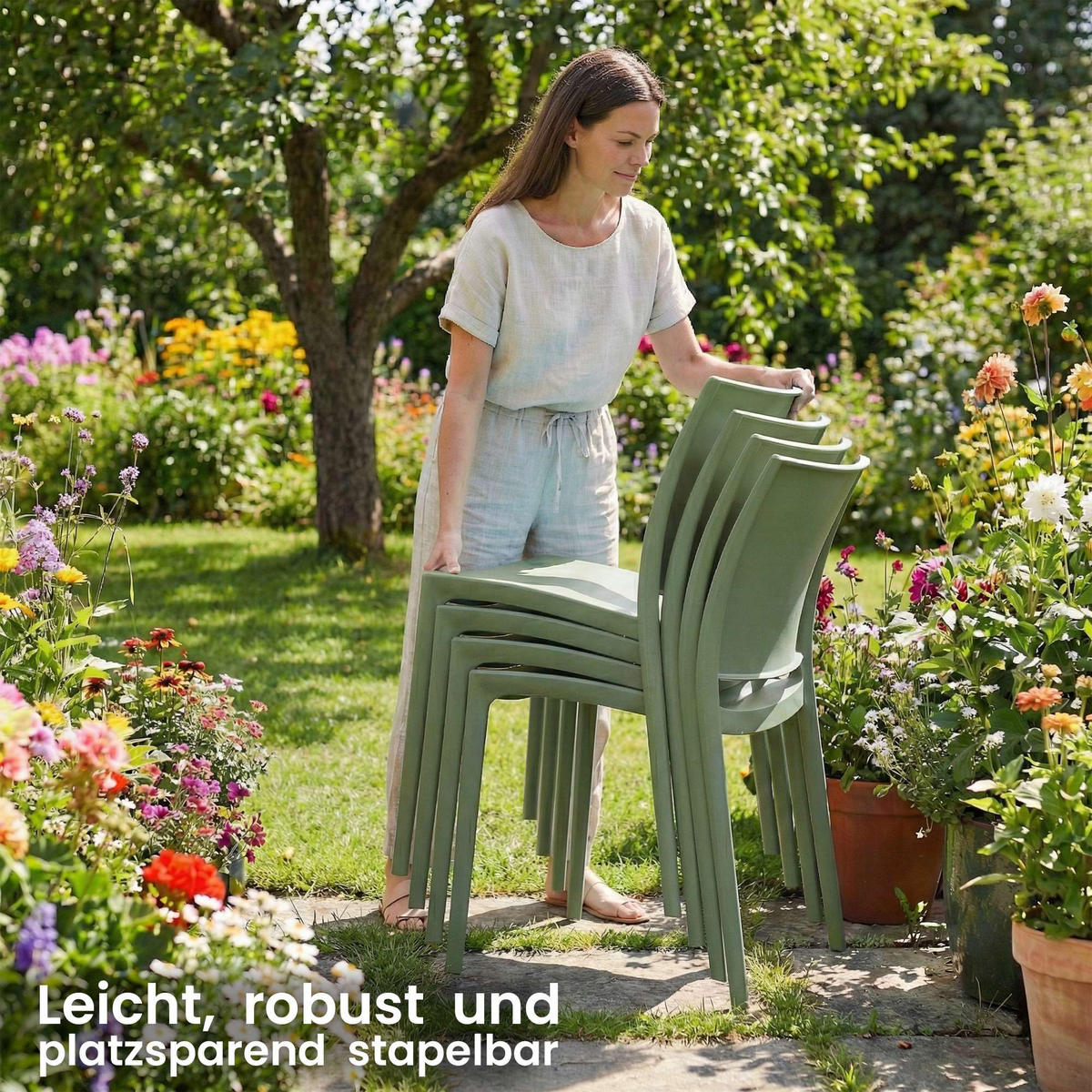 GARTENSTUHL Kunststoff Oliv - Olivgrün, Kunststoff (42/81/49cm) - CLP