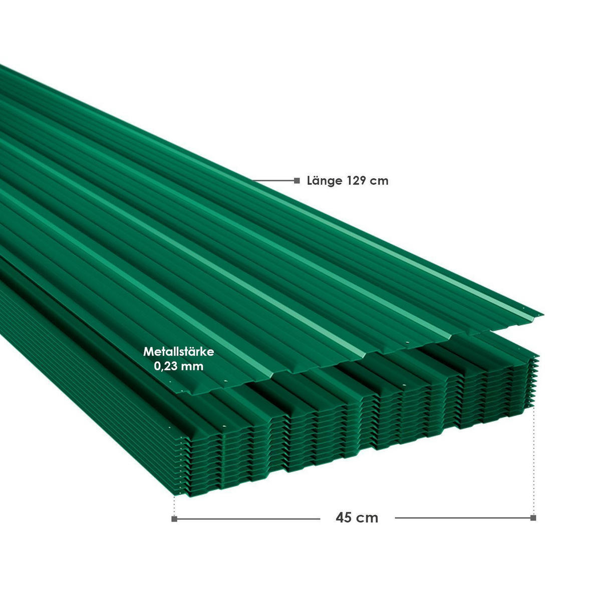 PROFILBLECH Grün 129x45 cm 12er-Set - Grün, Metall (45/129cm) - Juskys