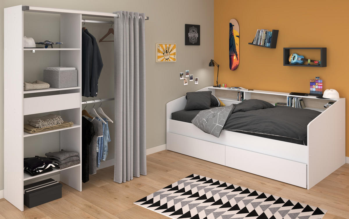 KINDERZIMMER-SET 2-teilig weiß, Jugendzimmer mit Stauraumbett - Weiß, Holzwerkstoff/Metall (203/182/113cm) - Parisot Meuble