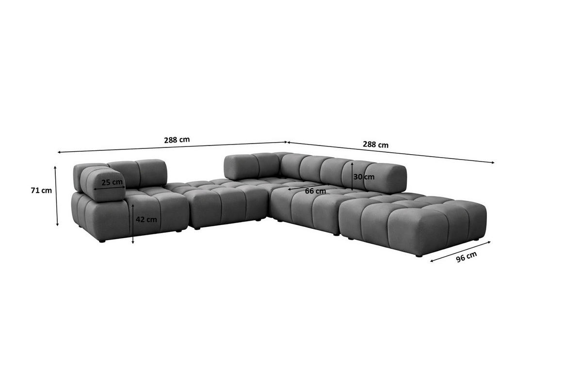 ECKSOFA Corner Modular, Veloursstoff Bluvel, Aschgrau, Rechts, Bolla - Grau, Holz (288/288cm) - Kaiser Möbel
