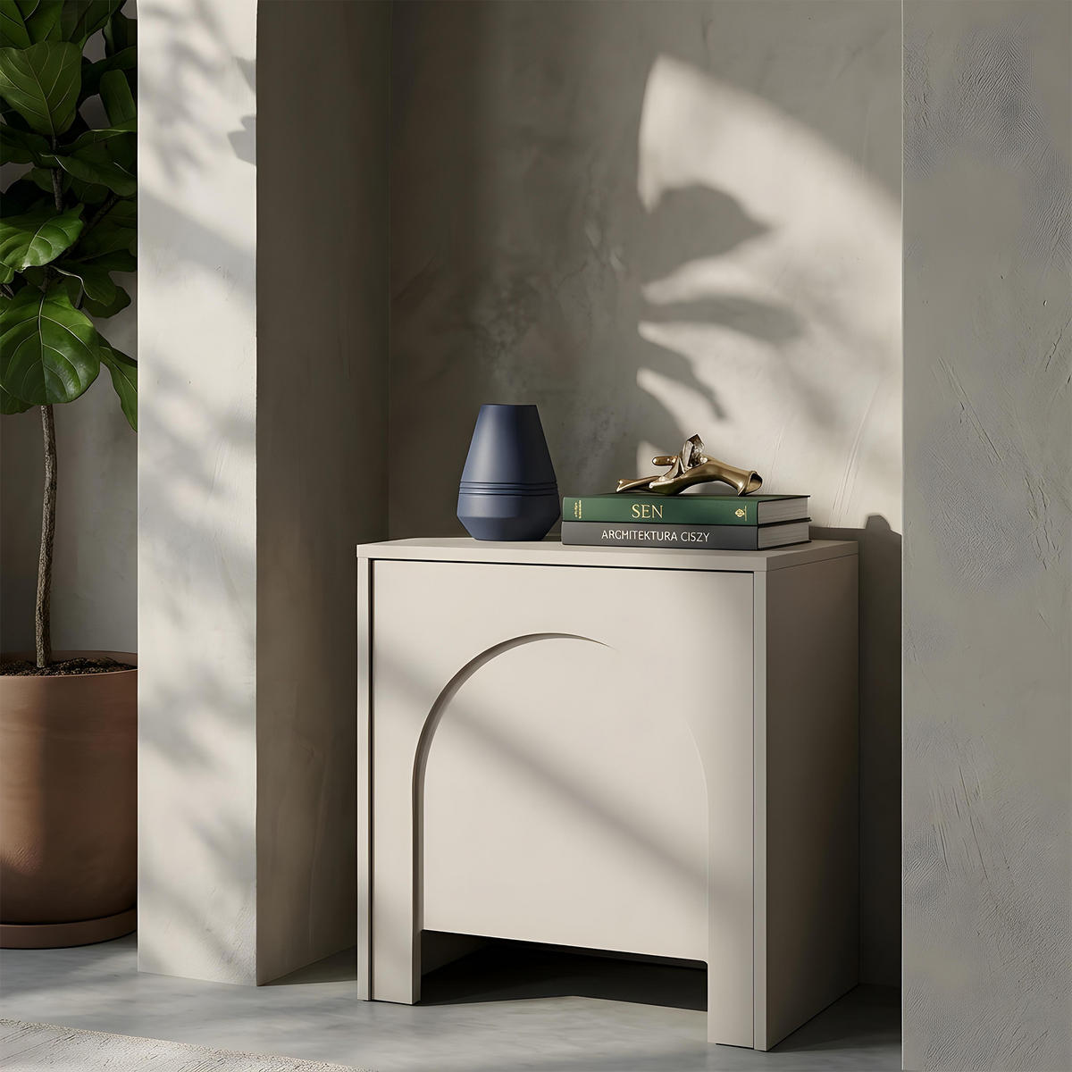 NACHTTISCH Amaro mit 1 Tür, gefrästen Bogenfronten, Push-to-Open, Kaschmir - Kaschmir, Holzwerkstoff (53/51/35cm) - Beautysofa