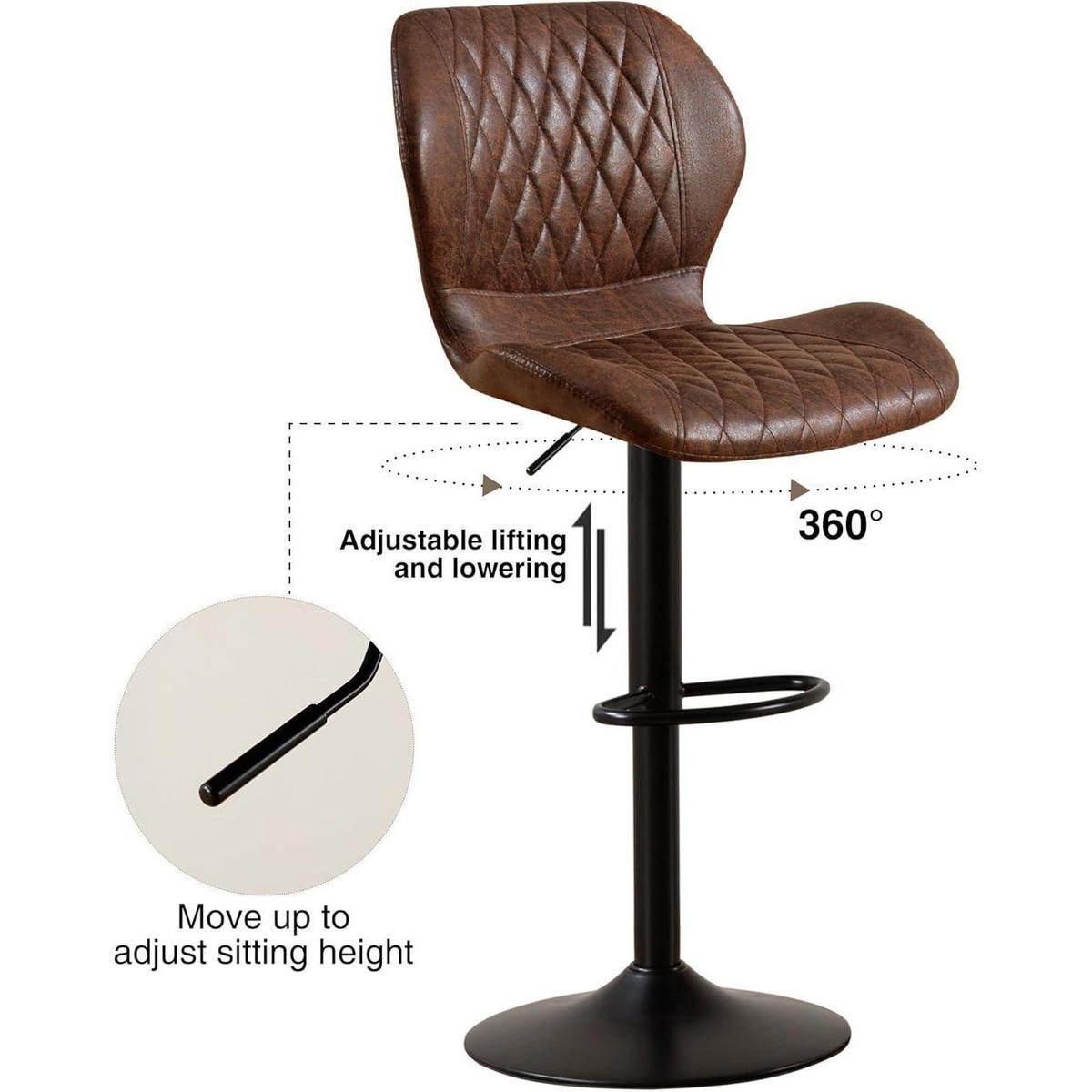 BARHOCKER 4er Set Kunstleder Braun Höhenverstellbar - Braun, Kunststoff (46.5/111/38cm)