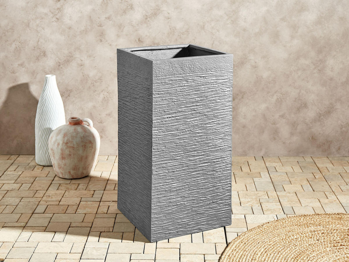 BLUMENTOPF grau quadratisch 40/40/77 cm Dion - Grau, Naturmaterialen (77cm) - Beliani