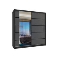 POSUVNÁ SKŘÍŇ Verona MBP, Černá/Šedá Mat, 158 cm, se zrcadlem - šedá, dřevo (158/216/60cm) - B BELINI GROUP