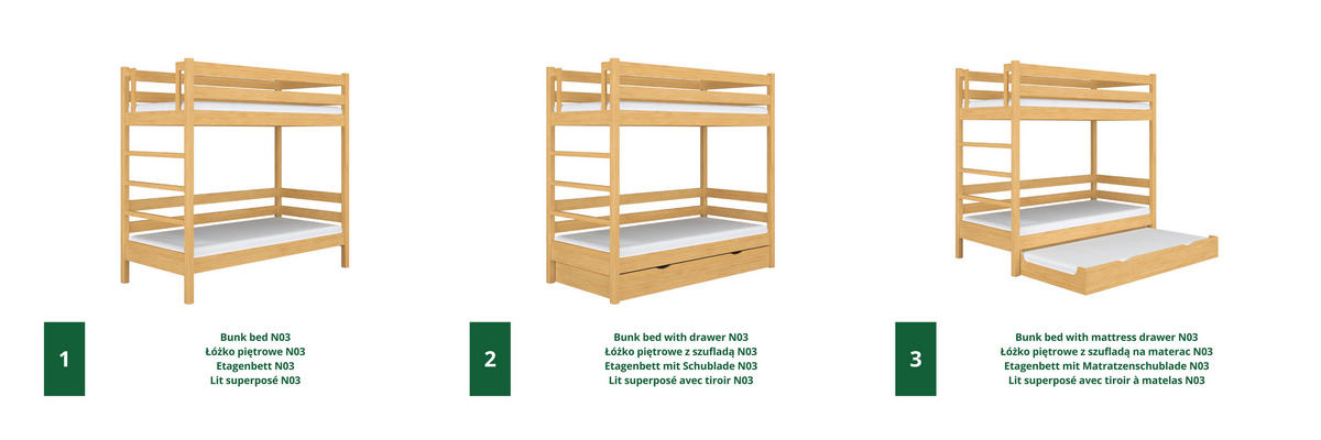 ETAGENBETT N03 mit Matratzenschublade Naturkiefer 100/190 - Hellbraun/Braun, Naturmaterialien/Holz (100/190cm) - N-Wood