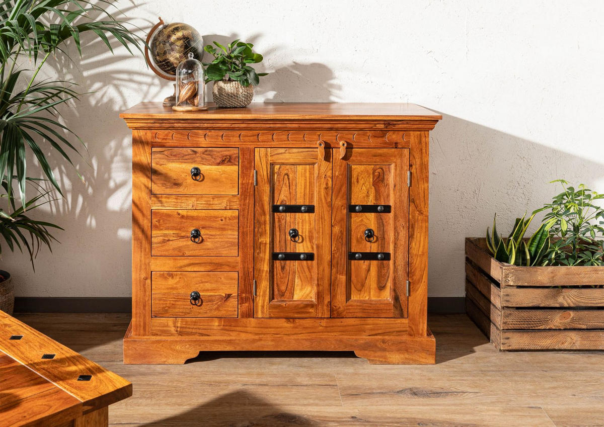 KOMMODE Akazie 106x50x85 honig lackiert OXFORD #0408 - Braun, Holz (106/85/50cm) - Massivmoebel24