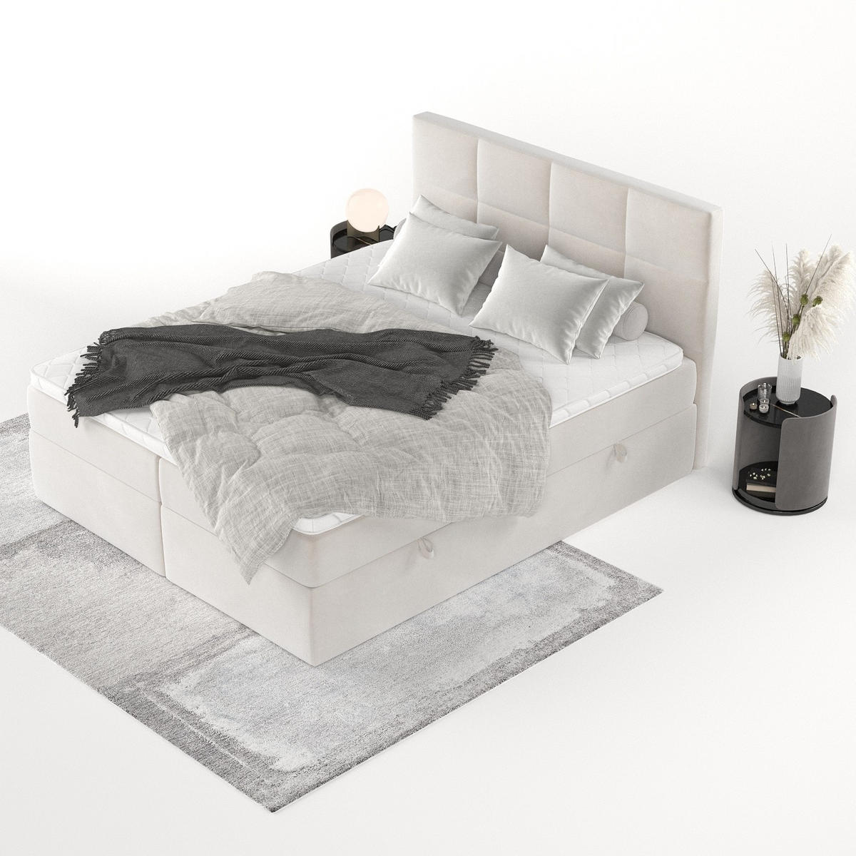 BOXBETT Oris 180/200 cm Creme im Paros Stoff - Creme/Schwarz, Holz/Holzwerkstoff (180/200cm) - AltaBeds