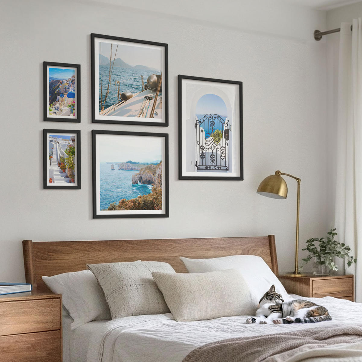 BILDER SET 5er Set - 50x50 cm & 20x30 cm & 40x60 cm Schwarzer Rahmen - Griechische Architektur auf Santorin, Oia - Schwarz, Kunststoff (40/60cm) - TULUP