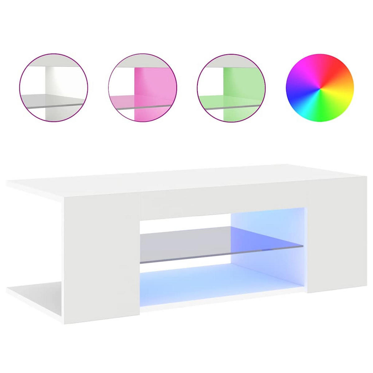 LOWBOARD mit LED und Glasablage, 90/39/30 cm, aus Holzwerkstoff, in Weiß - Weiß, Holz (90/30/39cm) - vidaXL