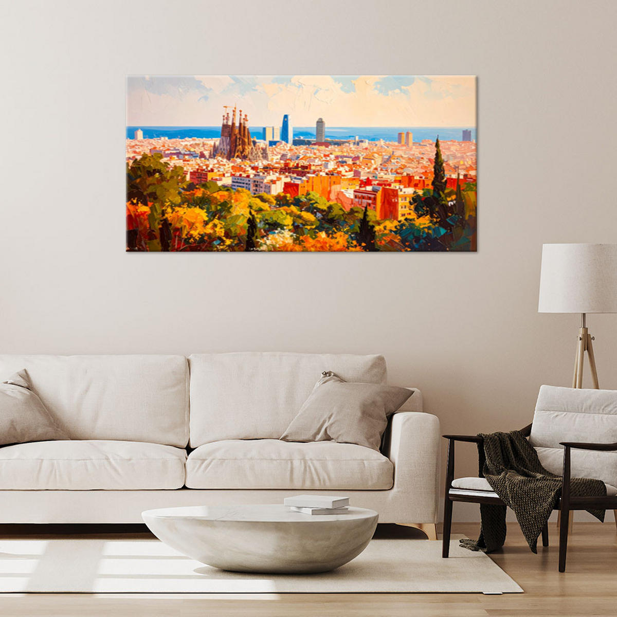 LEINWANDBILD Barcelona Stadt Landschaft 120x60cm - Multicolor, Textil (120/60cm) - Feeby