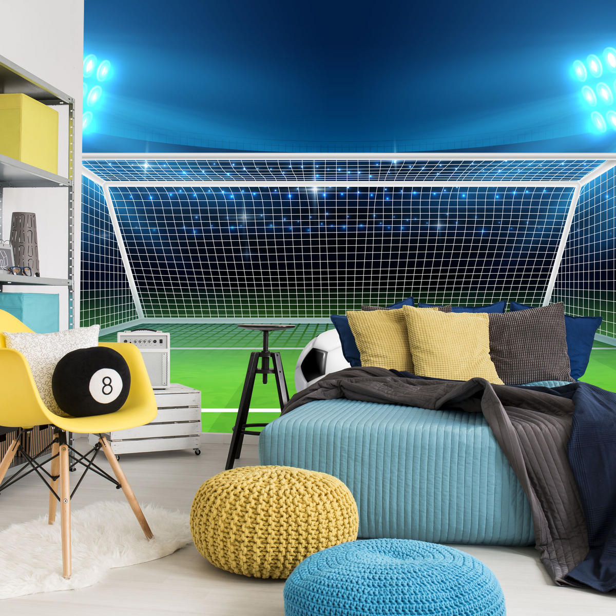 FOTOTAPETE für Jugendzimmer Elfmeter Schuss Linie Fußball 250x175 - Blau/Schwarz, Papier (250/175cm) - Muralo