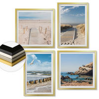 WANDBILDER 4er Set - 50x50 cm & 40x60 cm Goldrahmen - Strand, Sand, Wellen, Himmel, Vögel - Goldfarben, Kunststoff (50/50cm) - ArtPrintCave