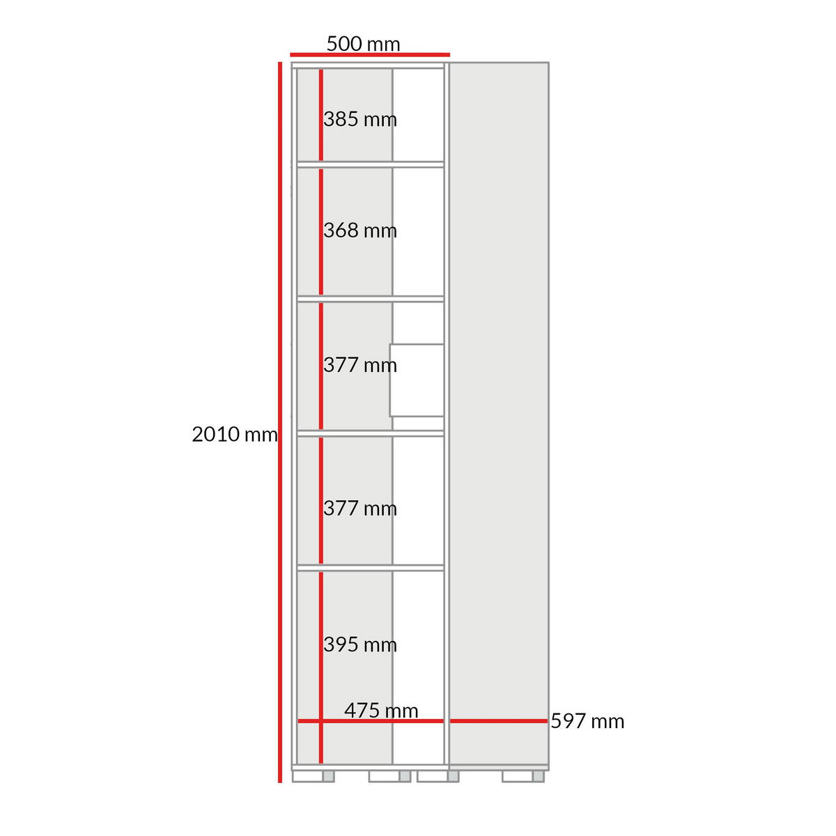 DREHTÜRENSCHRANK mit Einlegeböden Napoli 1D 50 Weiß (schwarzer oder goldener Griff) - Silberfarben/Schwarz, Holzwerkstoff/Kunststoff (50/35/60cm) - mzm24