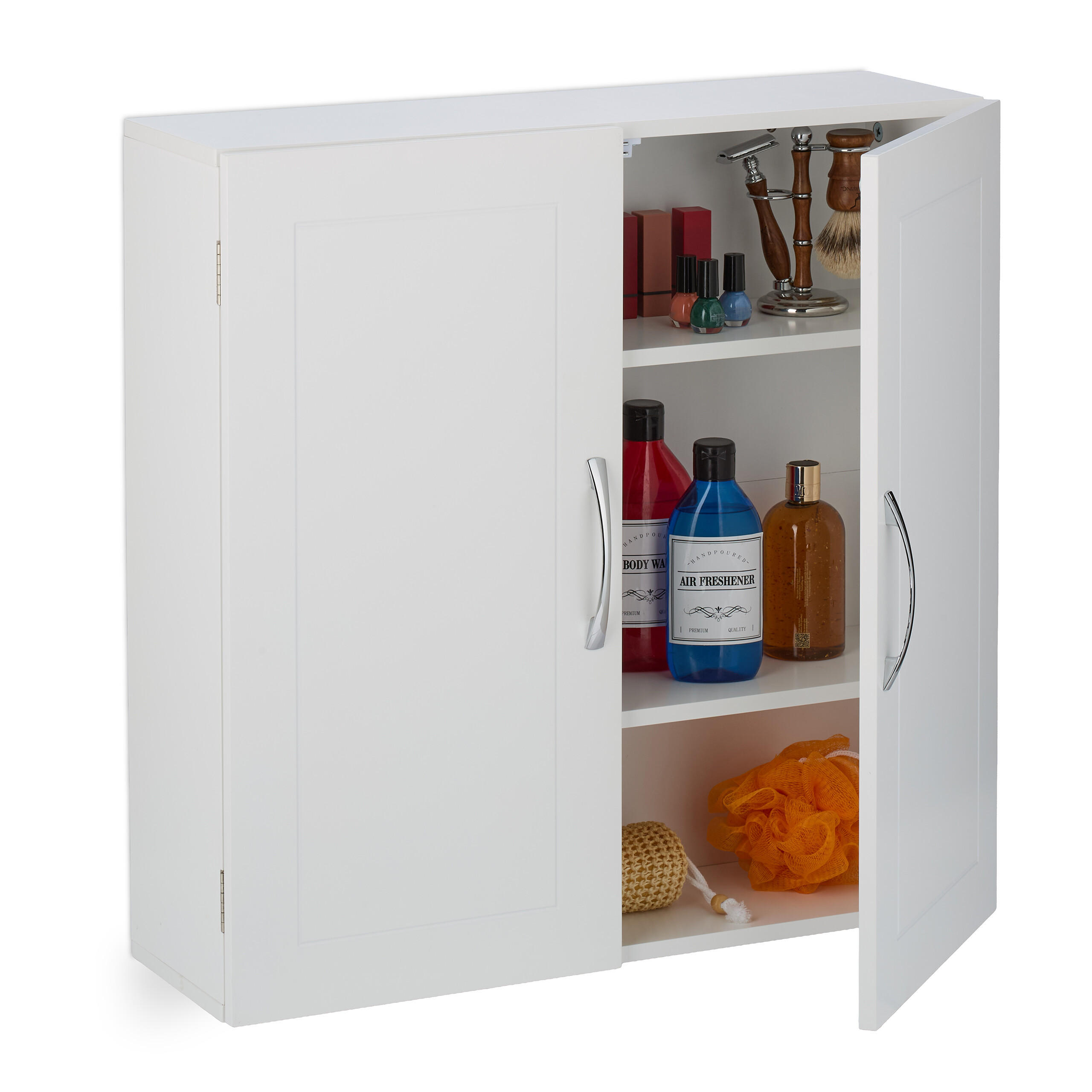BADSCHRANK - Silberfarben/Weiß, Holzwerkstoff/Metall (60/60/18cm) - Relaxdays