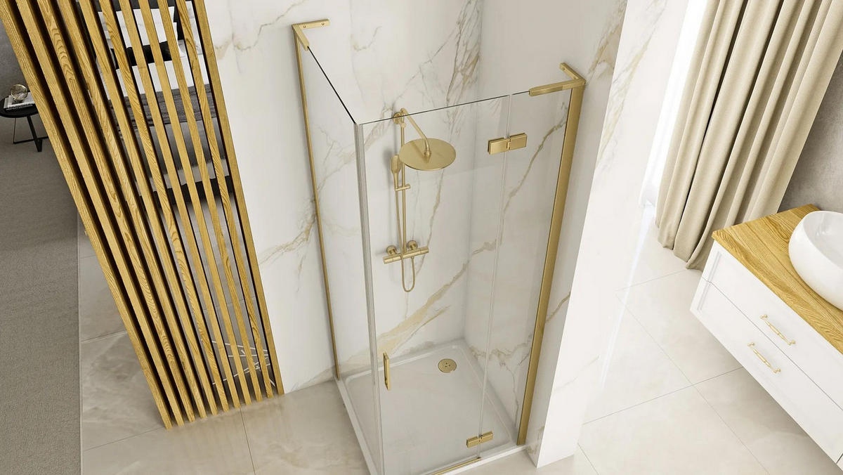 DUSCHKABINE Rea Hugo 80x90 Gold Brush - Goldfarben, Glas (80/90/200.5cm) - REA