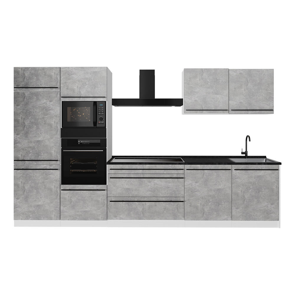 KUCHYNKA R-Line, betón/biely, 340 cm antrasiitti työtaso - sivá/biela, kompozitné drevo (340/206.8/60cm) - Vicco