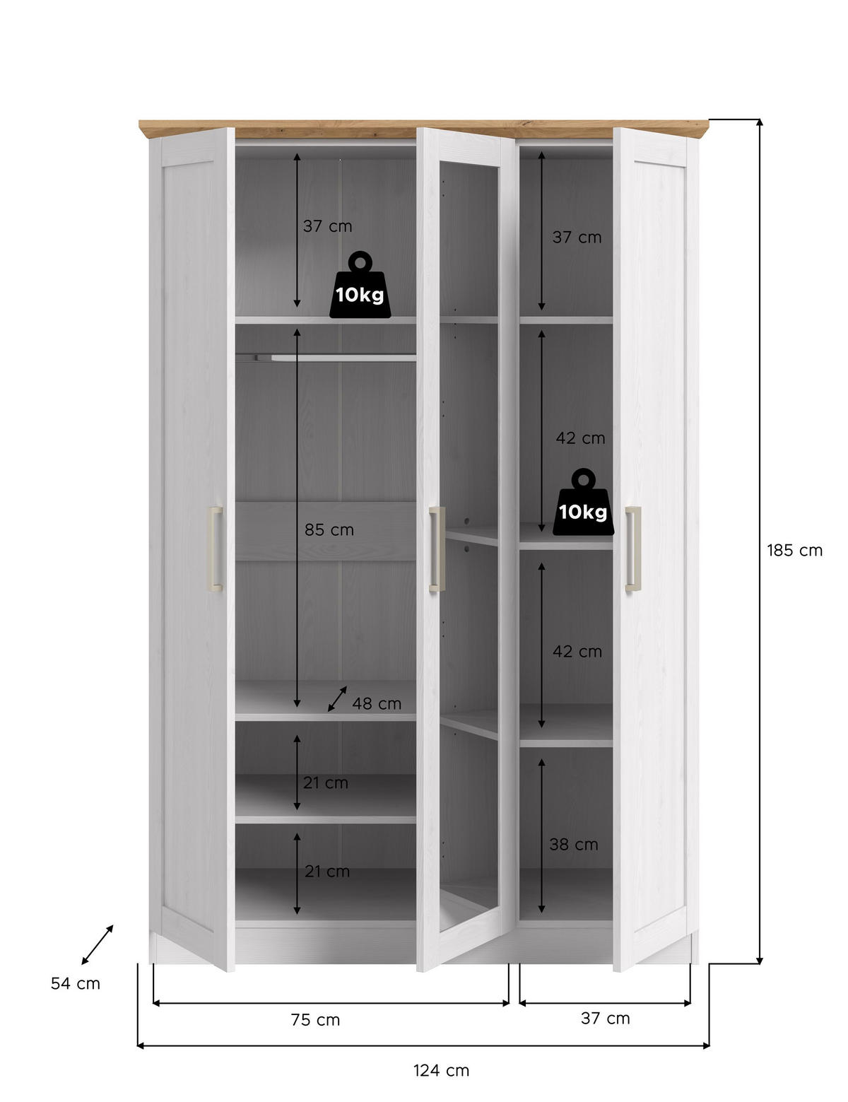 KLEIDERSCHRANK 3-türig FLORENZ (B/H/T: ca. 124/185/54 cm) in Sibiu Lärche Nachbildung/Sibiu Lärche Nachbildung - Lärchefarben, Holzwerkstoff (124/185/54cm)
