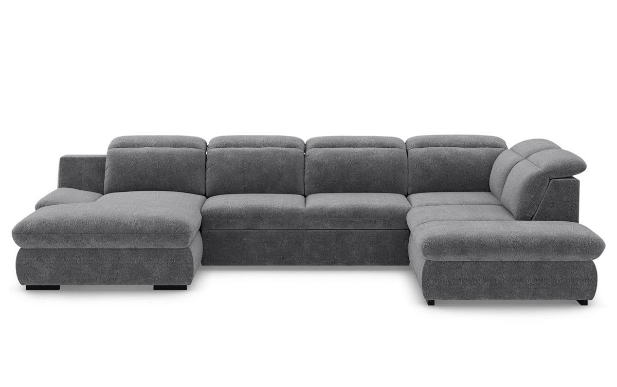 WOHNLANDSCHAFT mit Schlaffunktion und Bettkasten, verstellbare Kopflehnen - Dunkelgrau/Schwarz, Kunststoff/Textil (218/80/341cm) - Cotta