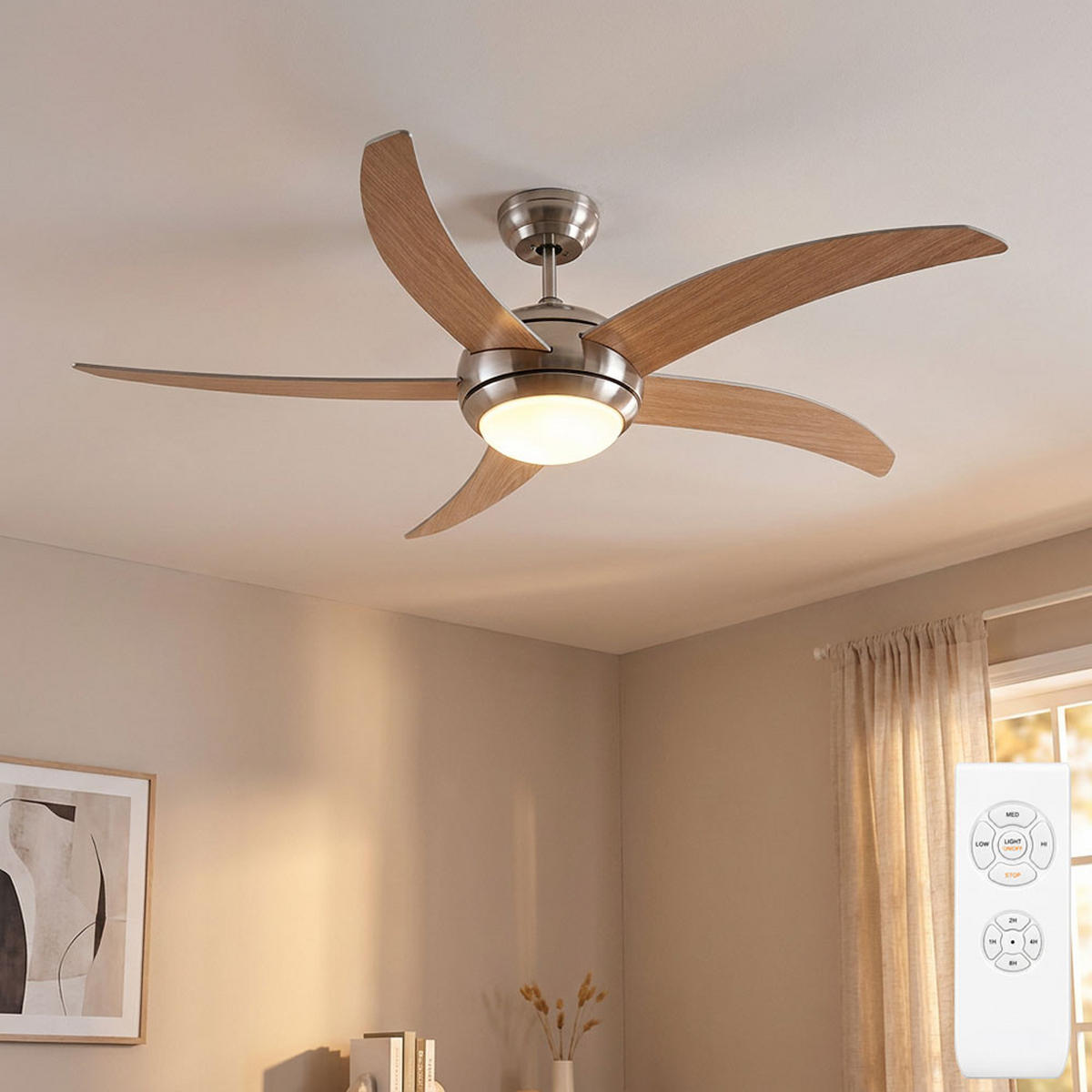 DECKENLEUCHTE Holzoptik Braun mit Fernbedienung - Braun, Glas (132/41/41cm)