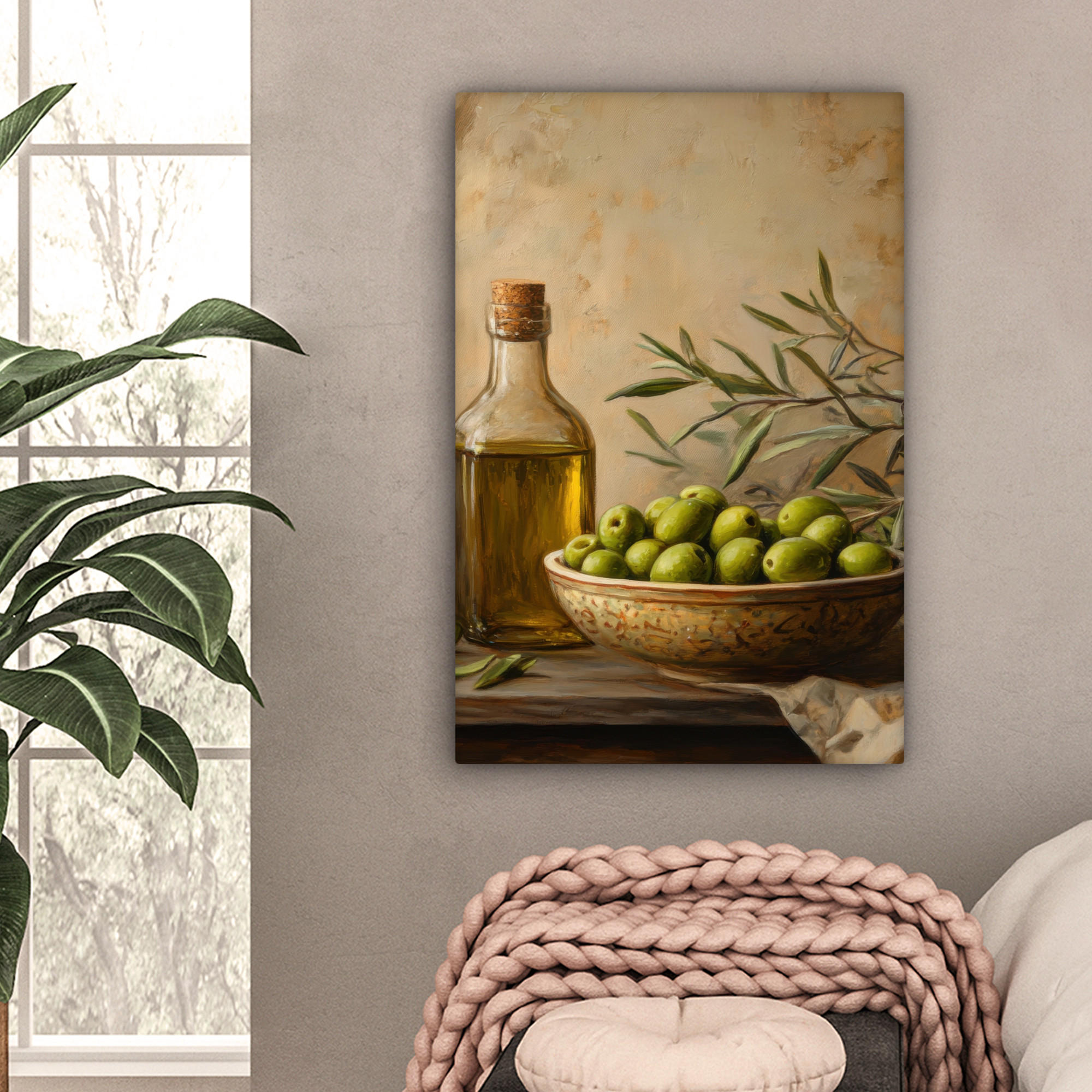 LEINWANDBILD Oliven - Stilleben - Vintage 60x90 cm - Olivgrün, Textil (60/90cm) - MuchoWow